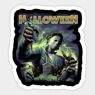 halloween graveyard orange Sticker